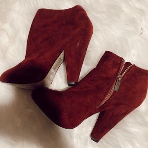 VELVET MAROON HEEL ANKE BOOTS